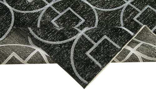 Geometric Carpet Black Geometric Cotton Wool Handmade Area Rug 4'8'' x 12'9''