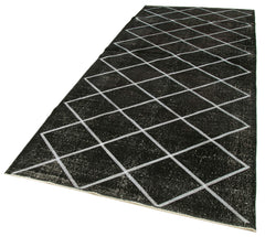 Geometric Carpet Black Geometric Cotton Wool Handmade Area Rug 4'8'' x 11'3''