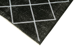 Geometric Carpet Black Geometric Cotton Wool Handmade Area Rug 4'8'' x 11'3''
