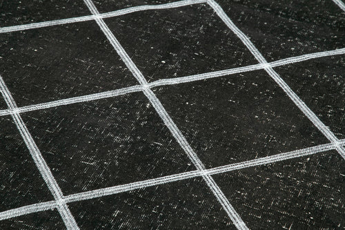 Geometric Carpet Black Geometric Cotton Wool Handmade Area Rug 4'8'' x 11'3''