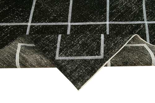 Geometric Carpet Black Geometric Cotton Wool Handmade Area Rug 4'8'' x 11'3''