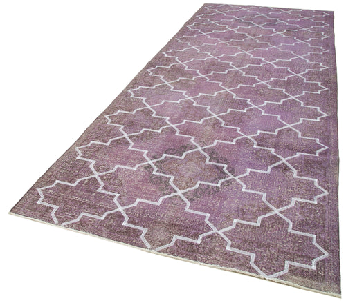 Geometric Carpet Purple Geometric Cotton Wool Handmade Area Rug 4'10'' x 13'0''