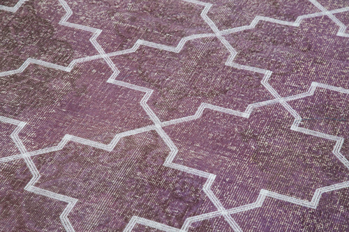 Geometric Carpet Purple Geometric Cotton Wool Handmade Area Rug 4'10'' x 13'0''