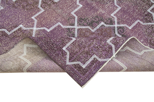 Geometric Carpet Purple Geometric Cotton Wool Handmade Area Rug 4'10'' x 13'0''