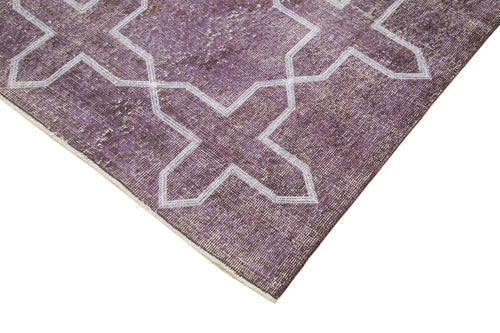 Geometric Carpet Purple Geometric Cotton Wool Handmade Area Rug 4'6'' x 12'6''