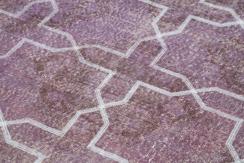 Geometric Carpet Purple Geometric Cotton Wool Handmade Area Rug 4'6'' x 12'6''