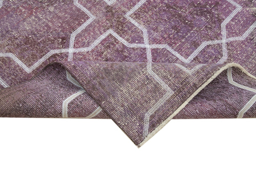 Geometric Carpet Purple Geometric Cotton Wool Handmade Area Rug 4'6'' x 12'6''