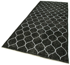 Geometric Carpet Black Geometric Cotton Wool Handmade Area Rug 4'9'' x 12'8''