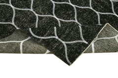 Geometric Carpet Black Geometric Cotton Wool Handmade Area Rug 4'9'' x 12'8''