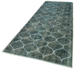 Geometric Carpet Blue Geometric Cotton Wool Handmade Area Rug 4'5'' x 12'10''