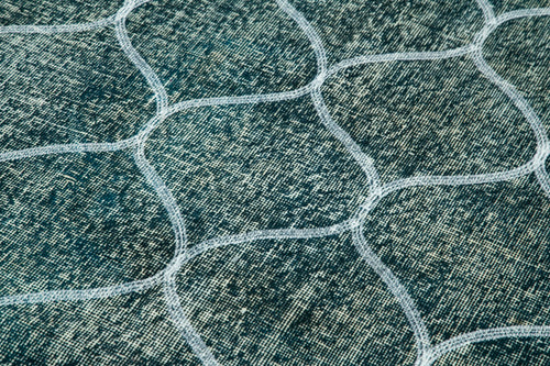 Geometric Carpet Blue Geometric Cotton Wool Handmade Area Rug 4'5'' x 12'10''