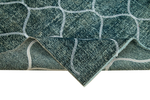 Geometric Carpet Blue Geometric Cotton Wool Handmade Area Rug 4'5'' x 12'10''