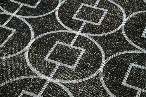 Geometric Carpet Black Geometric Cotton Wool Handmade Area Rug 4'8'' x 10'0''