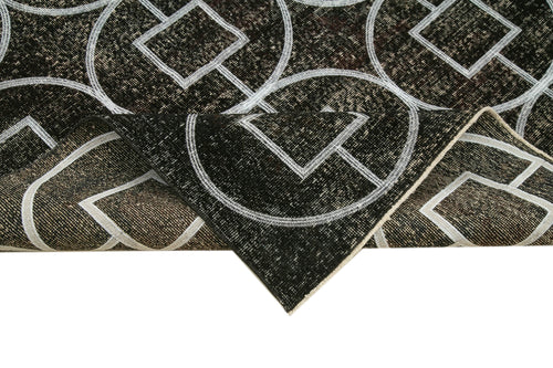 Geometric Carpet Black Geometric Cotton Wool Handmade Area Rug 4'8'' x 10'0''