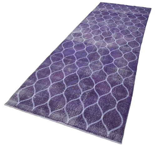 Geometric Carpet Purple Geometric Cotton Wool Handmade Area Rug 4'4'' x 12'6''
