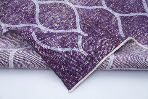 Geometric Carpet Purple Geometric Cotton Wool Handmade Area Rug 4'9'' x 12'3''