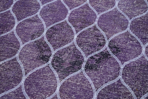 Geometric Carpet Purple Geometric Cotton Wool Handmade Area Rug 4'9'' x 12'3''