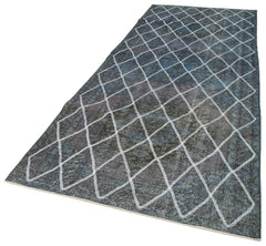 Geometric Carpet Blue Geometric Cotton Wool Handmade Area Rug 4'8'' x 12'0''