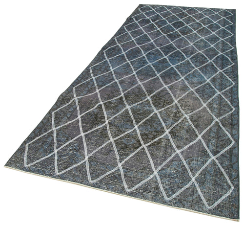 Geometric Carpet Blue Geometric Cotton Wool Handmade Area Rug 4'8'' x 12'0''