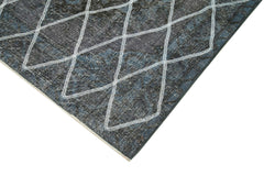 Geometric Carpet Blue Geometric Cotton Wool Handmade Area Rug 4'8'' x 12'0''
