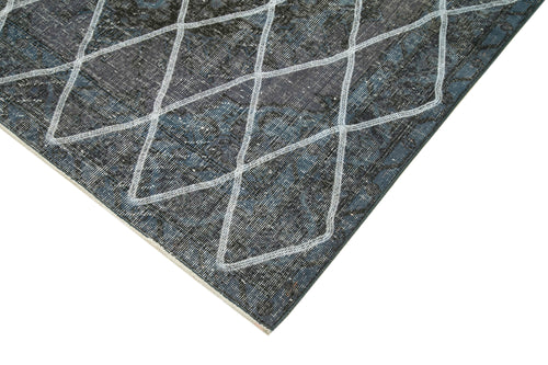 Geometric Carpet Blue Geometric Cotton Wool Handmade Area Rug 4'8'' x 12'0''