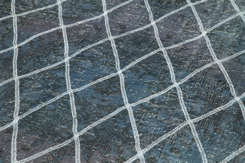 Geometric Carpet Blue Geometric Cotton Wool Handmade Area Rug 4'8'' x 12'0''