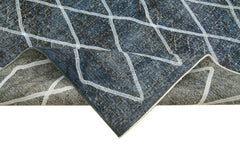 Geometric Carpet Blue Geometric Cotton Wool Handmade Area Rug 4'8'' x 12'0''