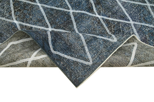 Geometric Carpet Blue Geometric Cotton Wool Handmade Area Rug 4'8'' x 12'0''