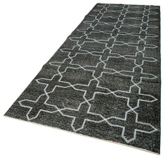 Geometric Carpet Black Geometric Cotton Wool Handmade Area Rug 4'6'' x 13'2''