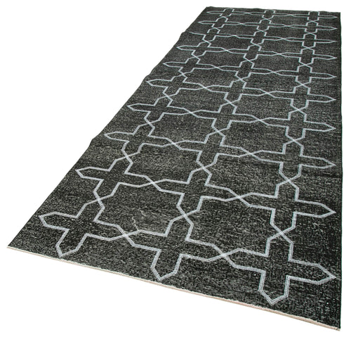 Geometric Carpet Black Geometric Cotton Wool Handmade Area Rug 4'6'' x 13'2''