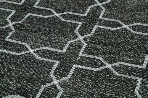 Geometric Carpet Black Geometric Cotton Wool Handmade Area Rug 4'6'' x 13'2''