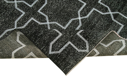 Geometric Carpet Black Geometric Cotton Wool Handmade Area Rug 4'6'' x 13'2''