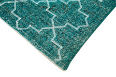 Geometric Carpet Turquoise Geometric Cotton Wool Handmade Area Rug 5'0'' x 12'7''