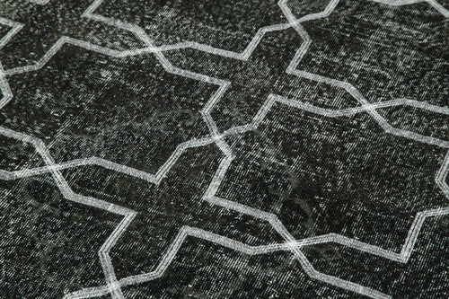 Geometric Carpet Black Geometric Cotton Wool Handmade Area Rug 4'8'' x 12'10''