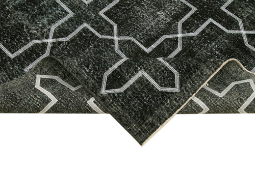 Geometric Carpet Black Geometric Cotton Wool Handmade Area Rug 4'8'' x 12'10''