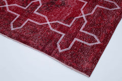 Geometric Carpet Red Geometric Cotton Wool Handmade Area Rug 4'8'' x 12'7''
