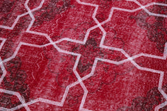 Geometric Carpet Red Geometric Cotton Wool Handmade Area Rug 4'8'' x 12'7''