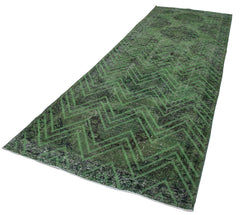 Geometric Carpet Green Geometric Cotton Wool Handmade Area Rug 4'8'' x 13'4''