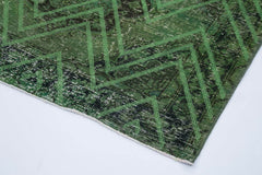 Geometric Carpet Green Geometric Cotton Wool Handmade Area Rug 4'8'' x 13'4''