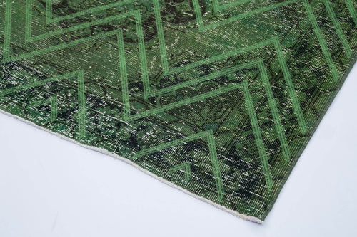 Geometric Carpet Green Geometric Cotton Wool Handmade Area Rug 4'8'' x 13'4''