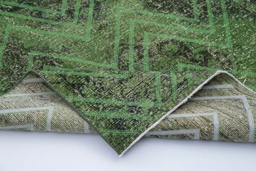 Geometric Carpet Green Geometric Cotton Wool Handmade Area Rug 4'8'' x 13'4''