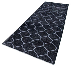 Geometric Carpet Black Geometric Cotton Wool Handmade Area Rug 4'6'' x 12'7''