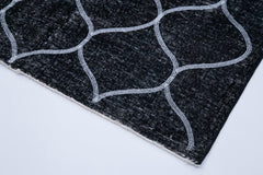 Geometric Carpet Black Geometric Cotton Wool Handmade Area Rug 4'6'' x 12'7''