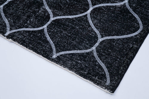 Geometric Carpet Black Geometric Cotton Wool Handmade Area Rug 4'6'' x 12'7''