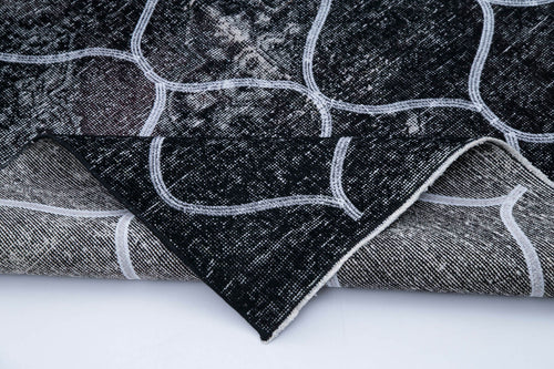 Geometric Carpet Black Geometric Cotton Wool Handmade Area Rug 4'6'' x 12'7''