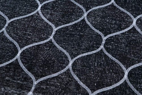 Geometric Carpet Black Geometric Cotton Wool Handmade Area Rug 4'6'' x 12'7''