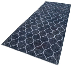Geometric Carpet Blue Geometric Cotton Wool Handmade Area Rug 4'9'' x 12'6''