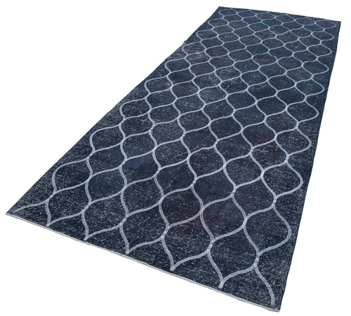Geometric Carpet Blue Geometric Cotton Wool Handmade Area Rug 4'9'' x 12'6''