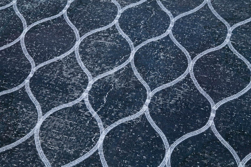 Geometric Carpet Blue Geometric Cotton Wool Handmade Area Rug 4'9'' x 12'6''