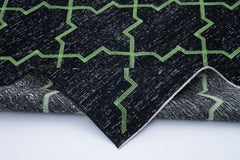 Geometric Carpet Black Geometric Cotton Wool Handmade Area Rug 4'8'' x 12'9''